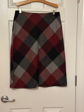 GAP Burgundy & Gray Plaid A-Line Skirt